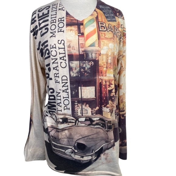 Just Cavalii Graphic Long Sleeve Tee Shirt Cars 3X tan cream - Picture 1 of 10